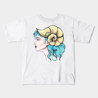 Beautiful Girl Face in Seashell Hat Kids T-Shirt